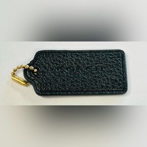 2.25" Coach New York Black Pebbled Leather Fob Bag Charm Keychain Handtag Gold